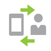 Person and mobile tablet icons